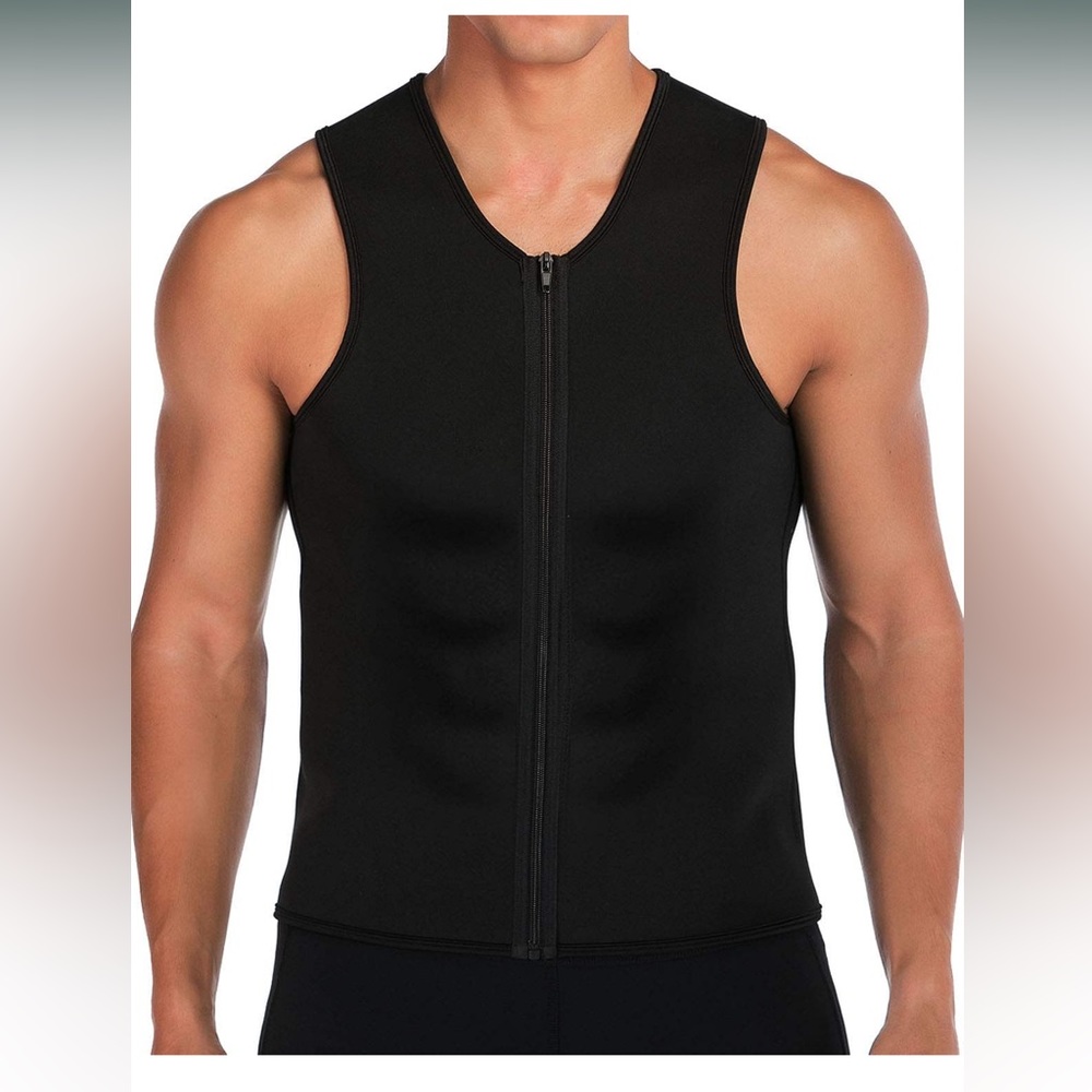 Sayfut Men Waist Trainer Vest Neoprene Corset Body Shaper Zipper Sauna Sweat Tan
